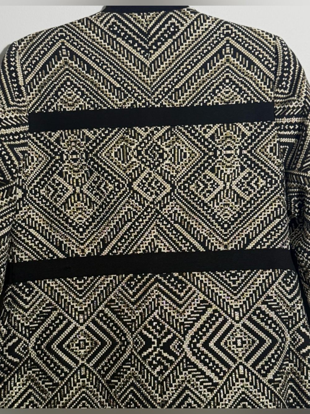 Chico’s Black Label Quiet Luxury Metallic Jacquard Blazer Gold Jacket Size 0 NWT - Picture 7 of 11